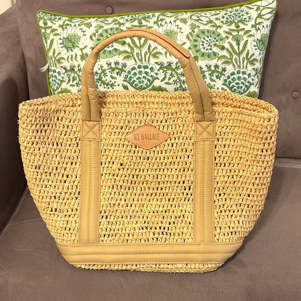 MZ Wallace Natural Tan Woven Tote with Leather Trim - Picture 2 of 6